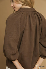 Brown Oversized Balloon Sleeve Blouse - Chic Style, Blouses, $ 60.00, A Moment Of Now™