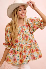 Flower Printed Shirring Detail Blouse Top | Boutique In USA, Tops, $ 50.00, A Moment Of Now™