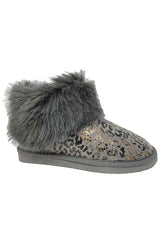 Frost Grey Leopard Print Faux Fur Winter Ankle Boots, Ankle Boots, $ 60.95, A Moment Of Now™