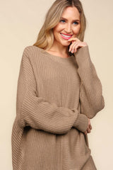 Taupe Side Slit Texture Sweater – Stylish & Cozy, Sweaters, $ 45.00, A Moment Of Now™