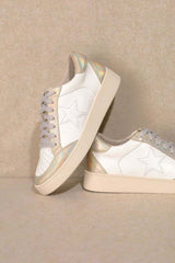 White Gold Casual Star Low Top Sneakers - Stylish & Trendy, Sneakers, $ 55.00, A Moment Of Now™