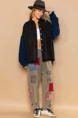 Black Blue Contrast Sweater Sleeve Shacket, Shackets, $ 59.00, A Moment Of Now™