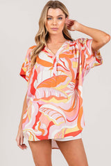 Coral Abstract Print Half Button Blouse - Stylish & Chic, Blouses, $ 45.00, A Moment Of Now™