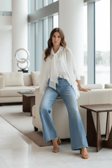 White Sheer Ruffle Bell Sleeves Bow Tie Flowy Blouse Top | Boutique In USA, Tops, $ 55.00, A Moment Of Now™