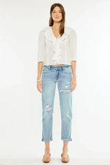 Light Blue Mid Rise Distressed Boyfriend Fit Jeans, Jeans, $ 69.00, A Moment Of Now™