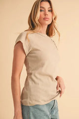 Oat Brown Round Neck Short Sleeve T-Shirt, T-shirts, $ 32.00, A Moment Of Now™