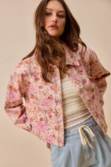 Pink Floral Print Cotton Twill Button Down Barn Jacket | Boutique In USA, Jackets, $ 65.00, A Moment Of Now™