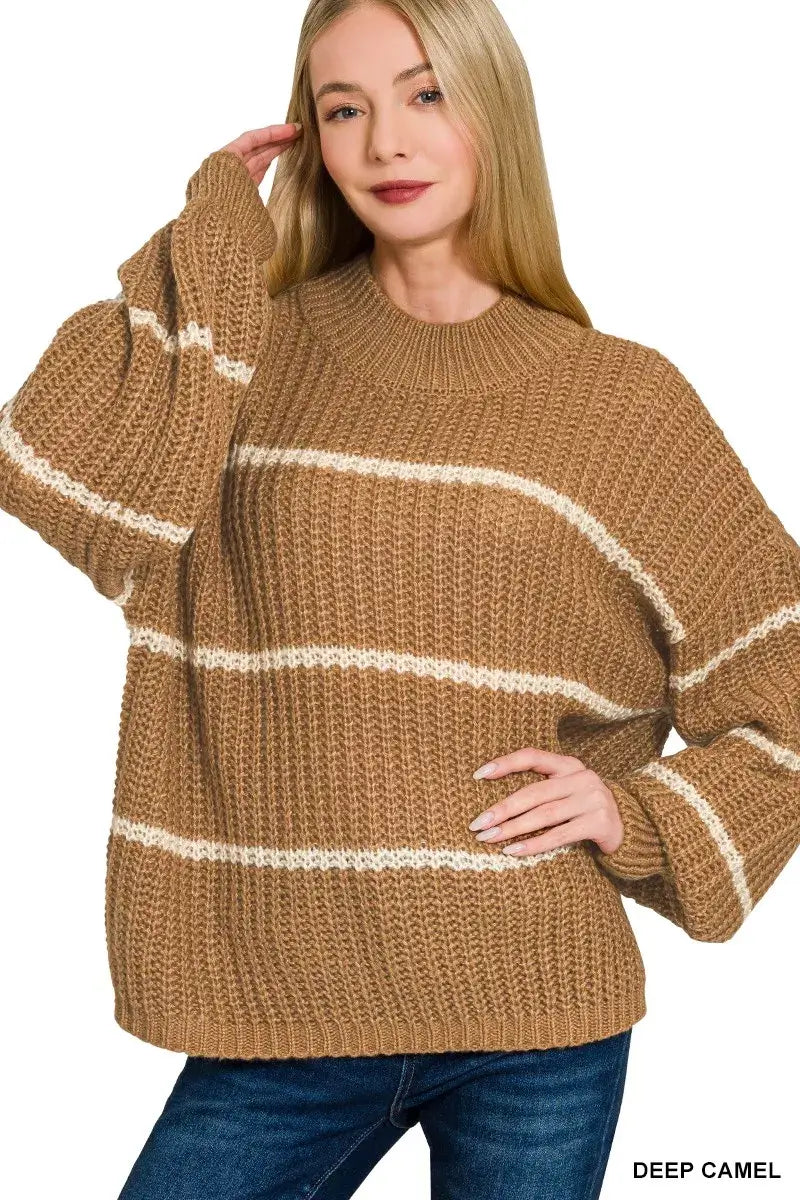 Camel Brown Oversize Striped Sweater | Boutique In USA, Sweaters, $ 37.00, A Moment Of Now™