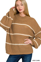 Camel Brown Oversize Striped Sweater | Boutique In USA, Sweaters, $ 37.00, A Moment Of Now™