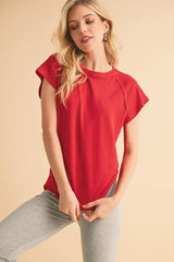 Cherry Red Round Neck Short Sleeve T-Shirt, T-shirts, $ 32.00, A Moment Of Now™