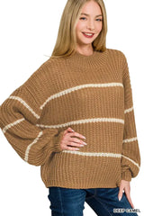 Camel Brown Oversize Striped Sweater | Boutique In USA, Sweaters, $ 37.00, A Moment Of Now™