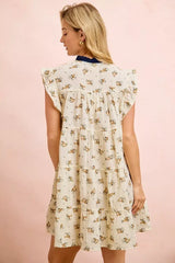 Beige Navy Floral Multi-tierd Dress With Ruffles And Front Tie | Boutique In USA, Dresses, $ 60.00, A Moment Of Now™