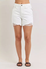 Judy Blue High Waist Rigid Magic Dad Shorts | White Denim, Shorts, $ 57.00, A Moment Of Now™