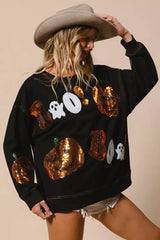 Black Halloween Sequin Embroidery Sweatshirt, Sweatshirts, $ 62.00, A Moment Of Now™