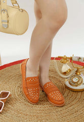 Oglavia Studs Embellished Leather Loafers - Bold Style, Loafers, $ 109.00, A Moment Of Now™
