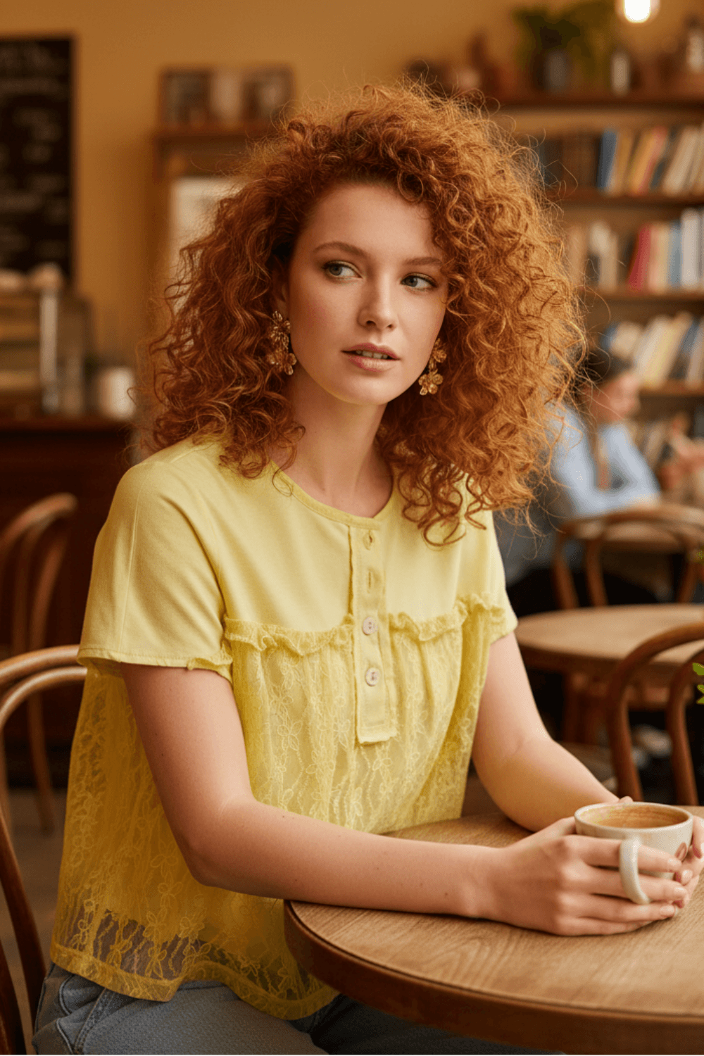 Yellow Solid Jersey With Lace Combo Ruffled Buttoned Top | Boutique In USA, Tops, $ 55.00, A Moment Of Now™