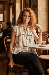 Grey Striped Ruffle Collared Sleeveless Cotton Top | Boutique In USA, Blouses, $ 55.00, A Moment Of Now™