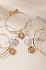 Initial L Pave Starburst Texture Bangle, Bracelets, $ 28.00, A Moment Of Now™