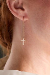 Cross Delicate Pave Crystal Threader Earrings, Earrings, $ 44.00, A Moment Of Now™