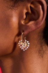 Puffy Heart Gemstone And Pearl Charm Hoop Earrings, Earrings, $ 38.00, A Moment Of Now™