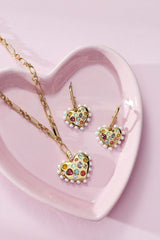 Puffy Heart Gemstone And Pearl Pendant Necklace, Necklaces, $ 54.00, A Moment Of Now™