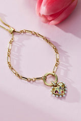 Puffy Heart Gemstone And Pearl Chain Bolo Bracelet, Bracelets, $ 44.00, A Moment Of Now™