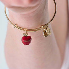 Teacher 'Grow, Inspire, Love' Apple Charm Bangle | Boutique In USA, Bracelets, $ 28.00, A Moment Of Now™