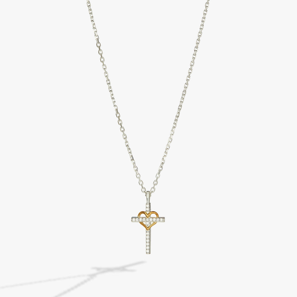 Cross And Heart Necklace, Sterling Silver, Necklaces, $ 98.00, A Moment Of Now™