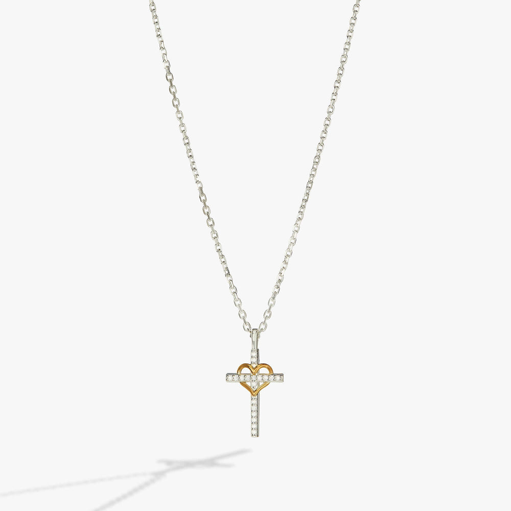 Cross And Heart Necklace, Sterling Silver | Boutique In USA, Necklaces, $ 98.00, A Moment Of Now™