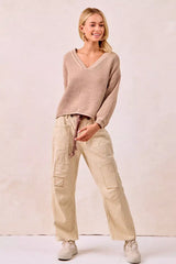 Beige Brown Drawstring Striped Twill Barrel Pants | Casual, Pants, $ 69.00, A Moment Of Now™