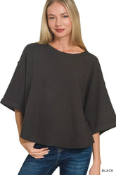 Black Double Knit Exposed Seam Curved Hem Top | Modern Fashion, Tops, $ 26.00, A Moment Of Now™