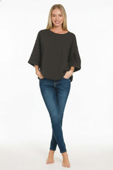 Black Double Knit Exposed Seam Curved Hem Top | Modern Fashion, Tops, $ 26.00, A Moment Of Now™