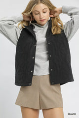 Black Quilted Embroidered Vest Jacket - Stylish Comfort, Vests Jackets, $ 66.00, A Moment Of Now™