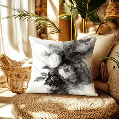 Black and White Smoky Peony Throw Pillow Cushion Cover + Insert | Boutique In USA, Throw Pillows, $ 55.00, A Moment Of Now™