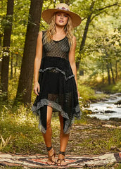 Black Texture Lace Ruffled Sleeveless Dress | POL, Dresses, $ 55.00, A Moment Of Now™