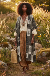 Black White Printed Patchwork Longline Cardigan Boho Fashion, Cardigans, $ 65.00, A Moment Of Now™