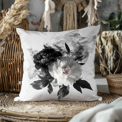 Black and White Smoky Peony Throw Pillow Cushion Cover + Insert | Boutique In USA, Throw Pillows, $ 55.00, A Moment Of Now™