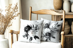 Black and White Smoky Peony Throw Pillow Cushion Cover + Insert | Boutique In USA, Throw Pillows, $ 55.00, A Moment Of Now™
