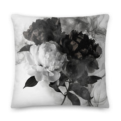 Black and White Smoky Peony Throw Pillow Cushion Cover + Insert
