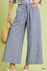 Blue Linen Blend Striped Wide Leg Pants - Stylish & Comfortable, Pants, $ 54.00, A Moment Of Now™