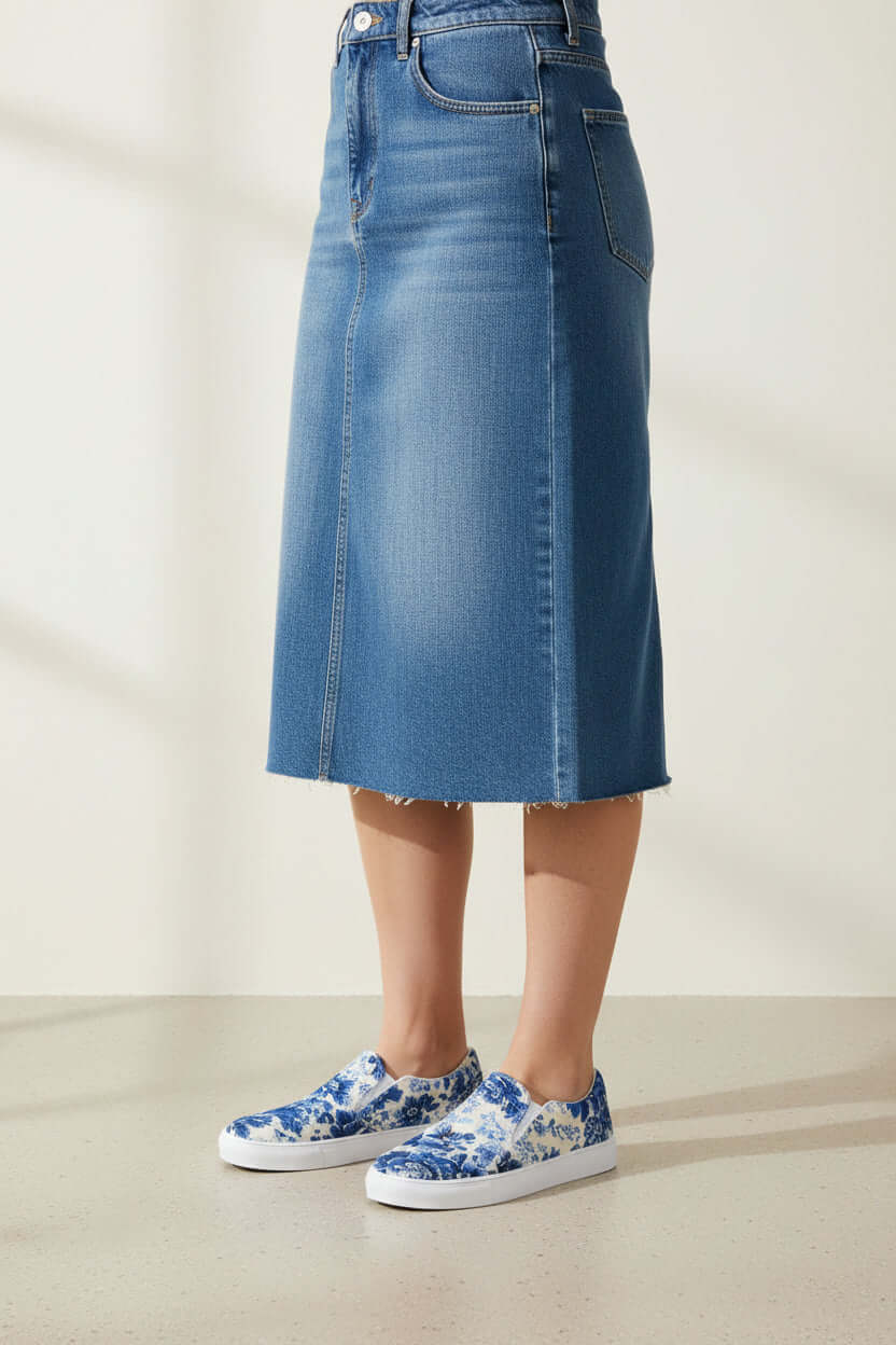 Blue & White Floral Chinoiserie Slip-On Canvas Sneakers | Elegant Pattern Casual Shoes | Boutique In USA, Sneakers, $ 70.00, A Moment Of Now™