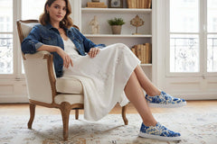 Blue & White Floral Chinoiserie Slip-On Canvas Sneakers | Elegant Pattern Casual Shoes | Boutique In USA, Sneakers, $ 70.00, A Moment Of Now™