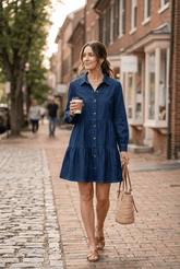 Button Down Babydoll Ruffle Denim Dress, Clothing, $ 59.00, A Moment Of Now™