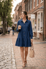 Button Down Babydoll Ruffle Denim Dress, Clothing, $ 59.00, A Moment Of Now™