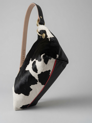Blair Shoulder Bag, Cow Print Calf Hair-Black Leather