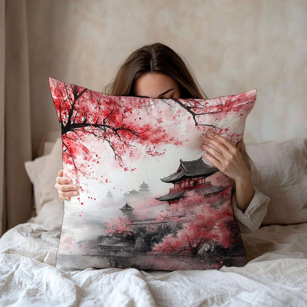 Cherry Blossom Nature Throw Pillow – Bring Japan’s Serene Beauty into Your Home | Boutique In USA, Throw Pillows, $ 65.50, A Moment Of Now™