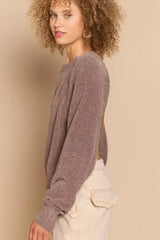 Chocolate Brown Backless Sweater with Ribbed Edge, Sweaters, $ 45.00, A Moment Of Now™