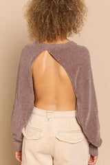 Chocolate Brown Backless Sweater with Ribbed Edge, Sweaters, $ 45.00, A Moment Of Now™
