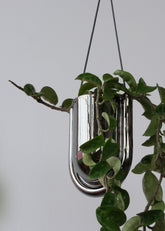 Portico Chrome Ceramic Hanging Planter with Drainage - Handmade in USA