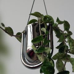 Portico Chrome Ceramic Hanging Planter with Drainage - Handmade in USA